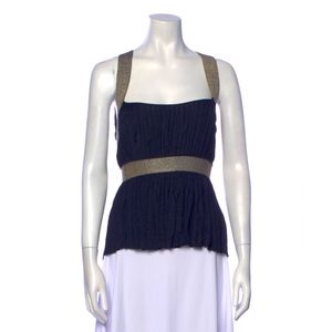 Vintage Roberto Cavalli Navy Blue and Gold Top IT42 US6 M